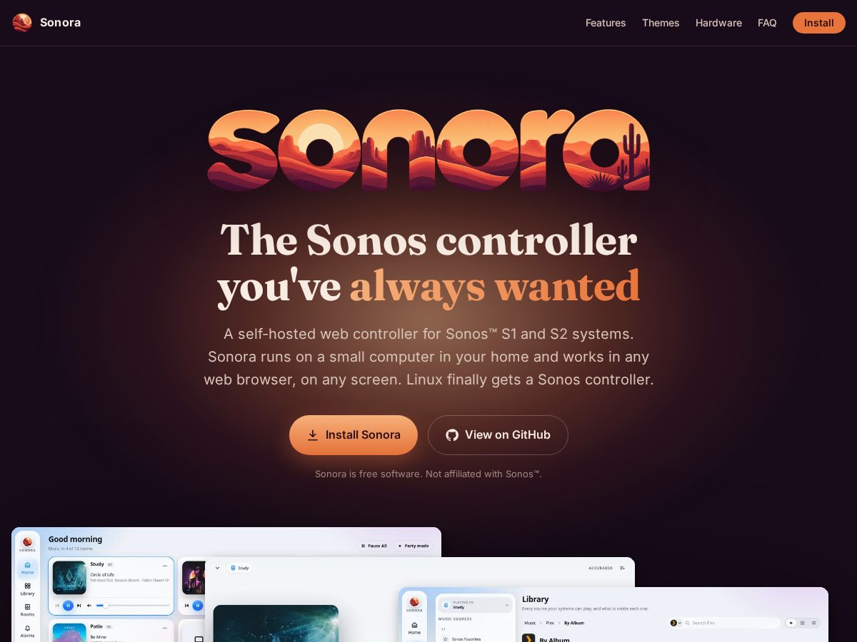 Landing-page snapshot of sonoracontroller.com