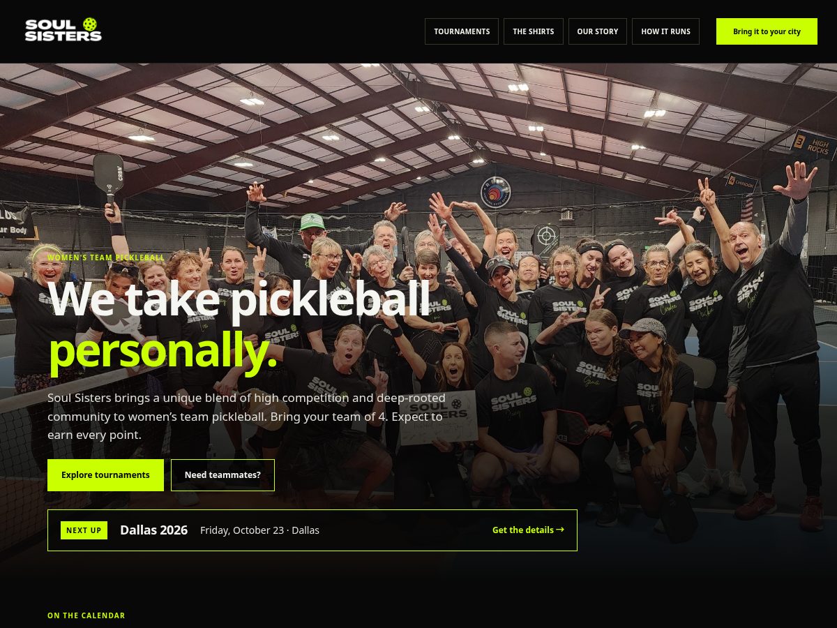 Landing-page snapshot of soulsisterspickleball.com