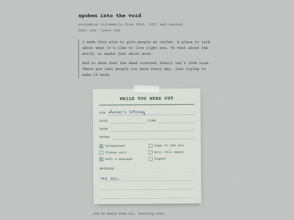 Landing-page snapshot of spokenintothevoid.org