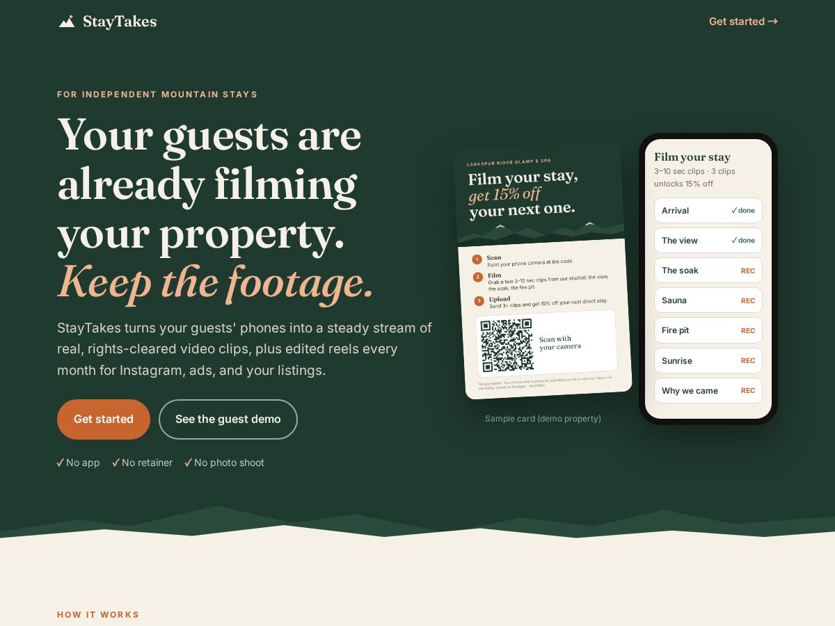 Landing-page snapshot of staytakes.com