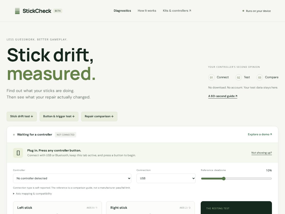Landing-page snapshot of stickchecktest.app