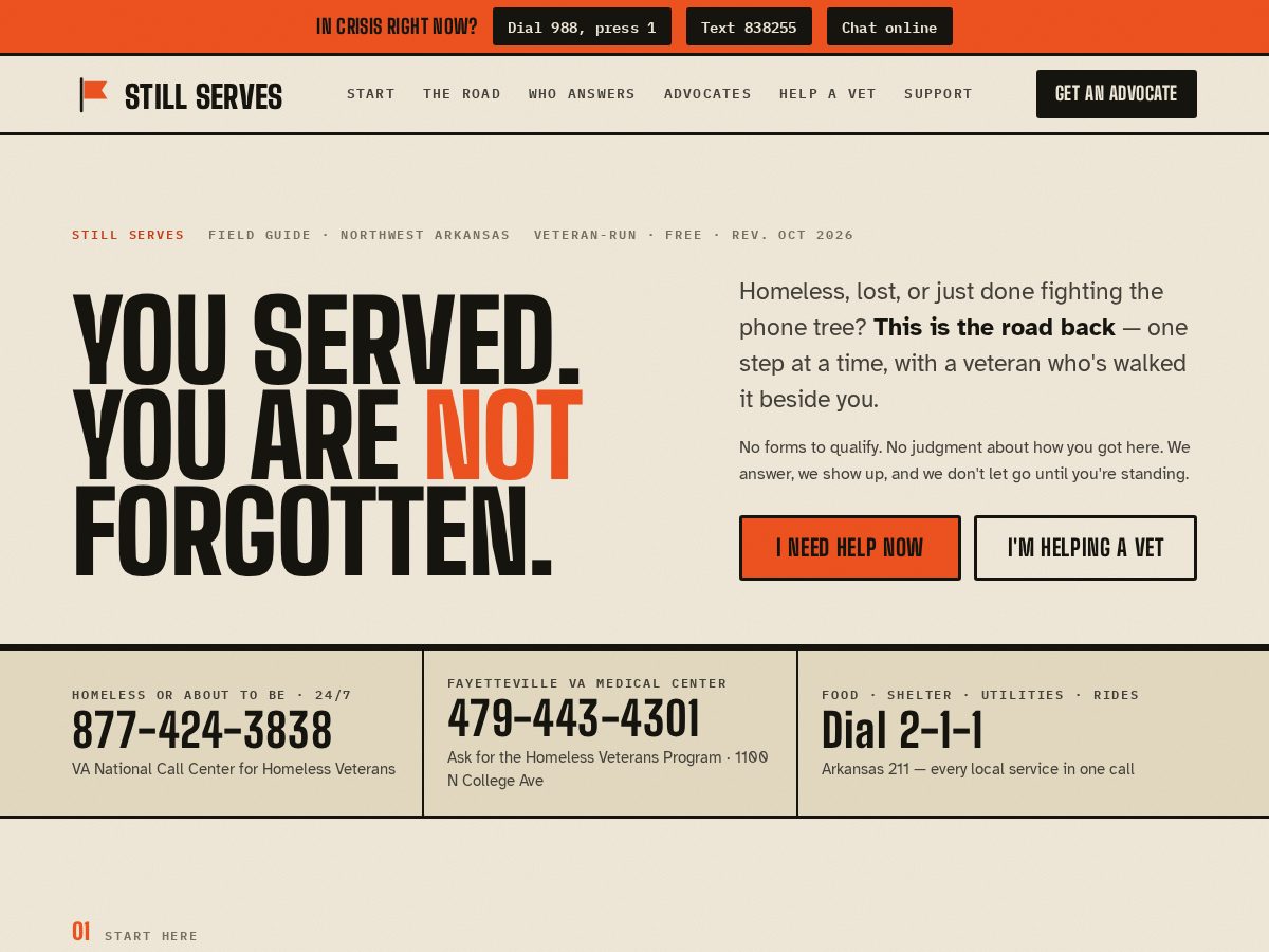 Landing-page snapshot of stillserves.com