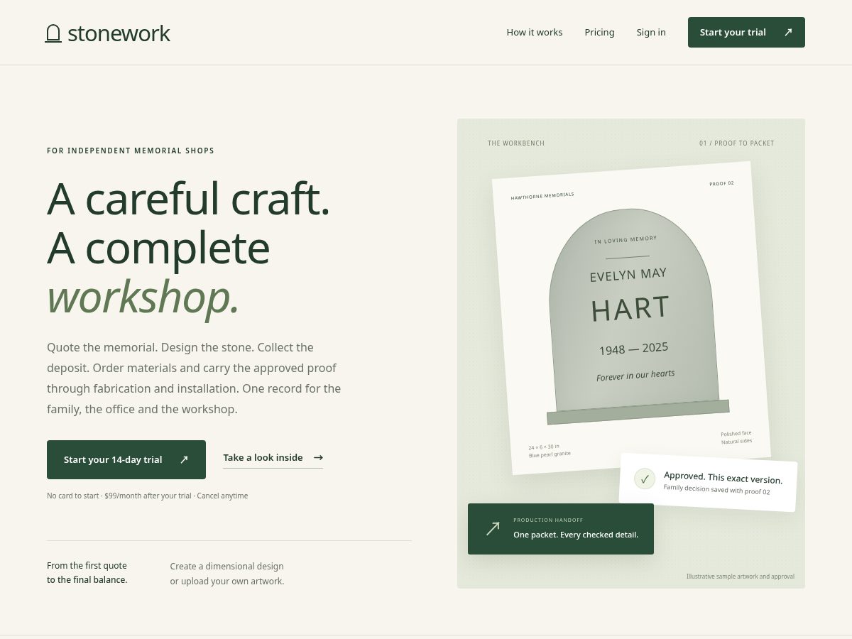 Landing-page snapshot of stoneworkhq.com