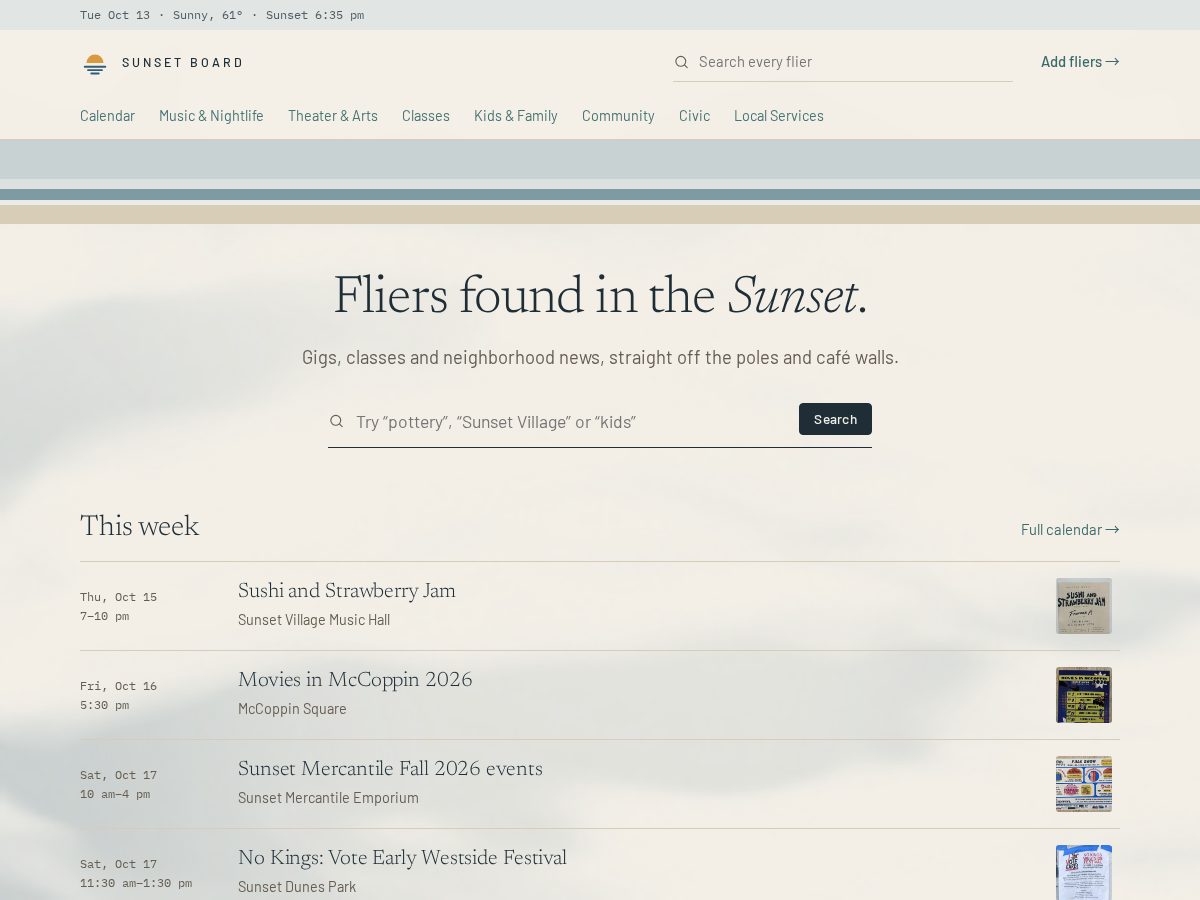 Landing-page snapshot of sunsetboard.org