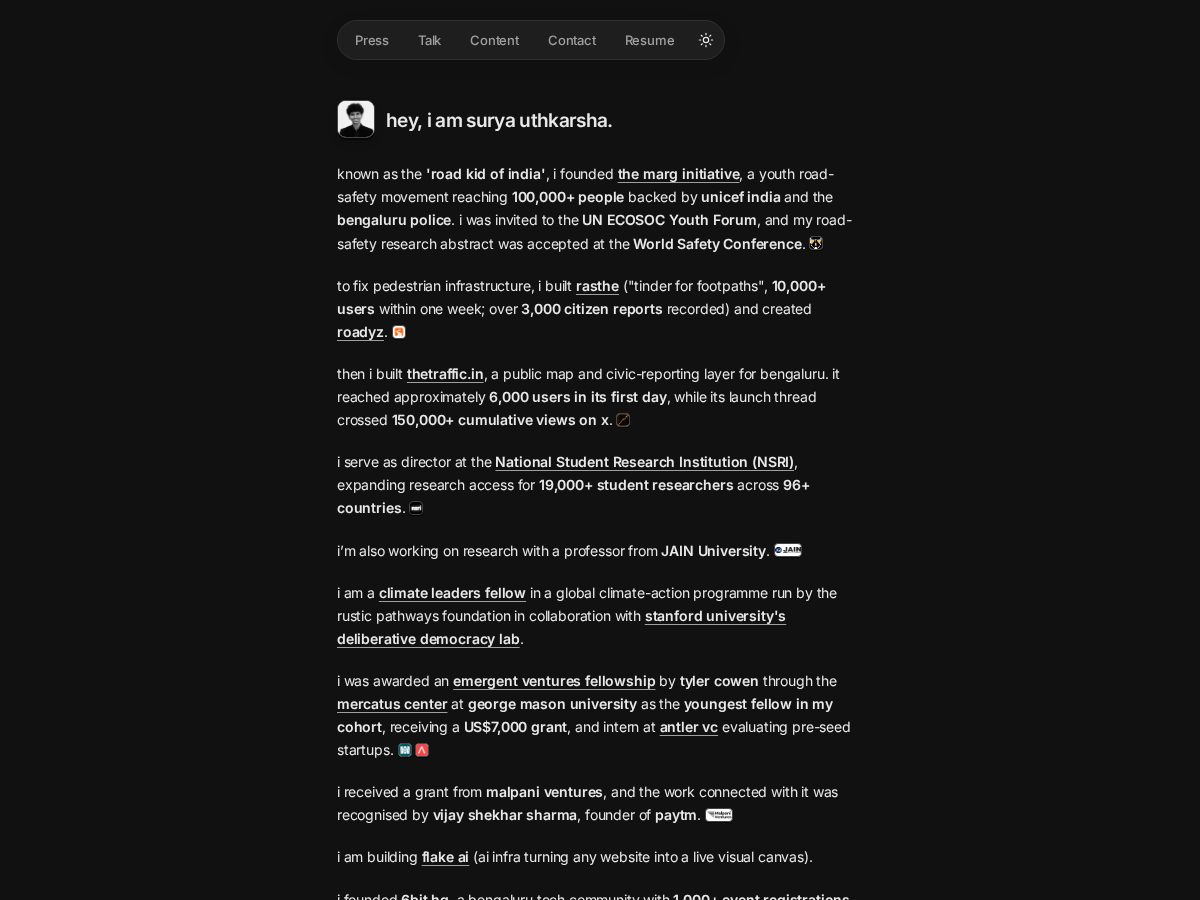 Landing-page snapshot of surya.fyi
