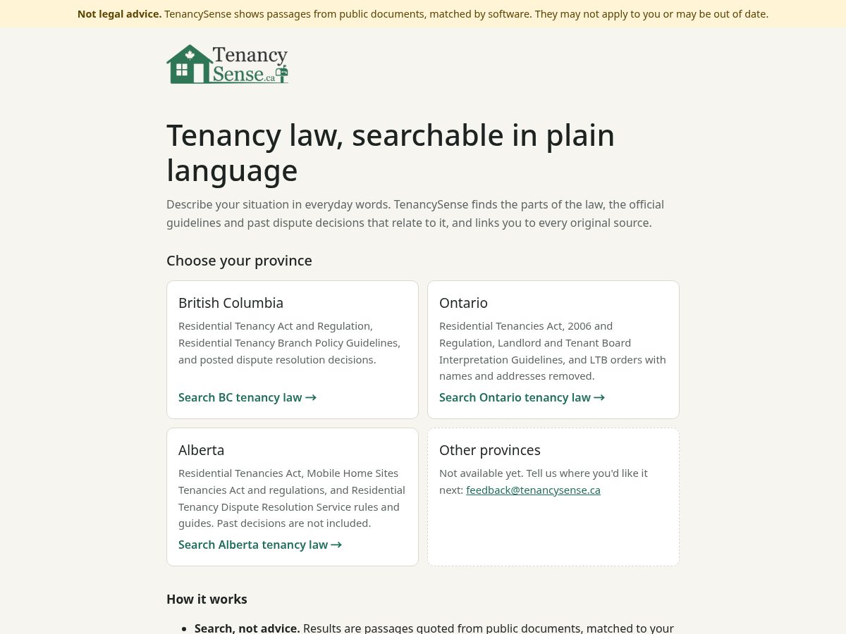 Landing-page snapshot of tenancysense.com