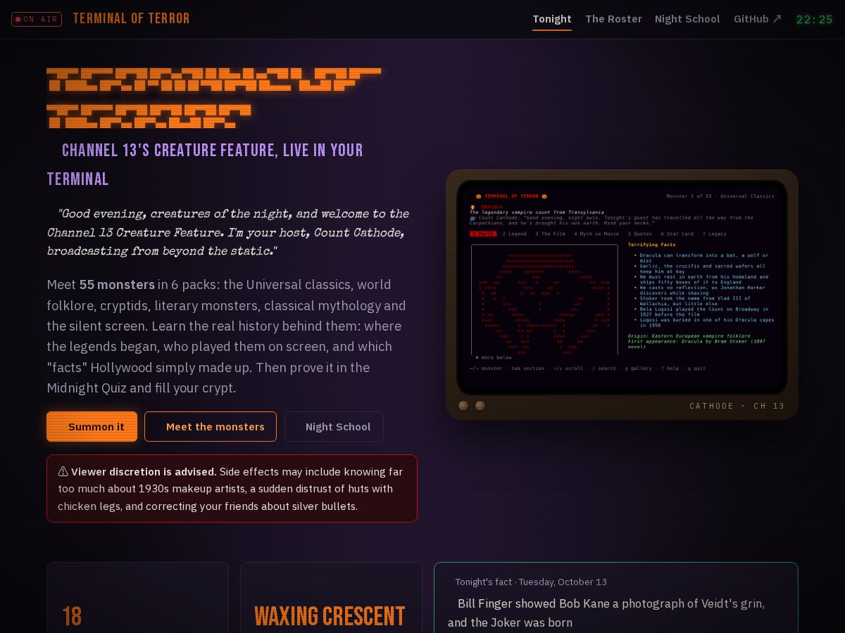 Landing-page snapshot of terminalofterror.com