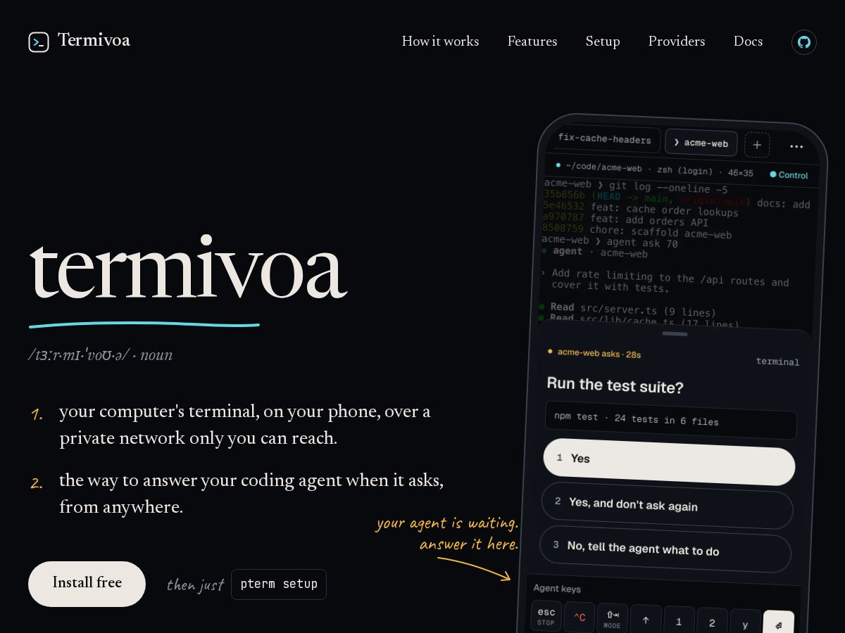 Landing-page snapshot of termivoa.com