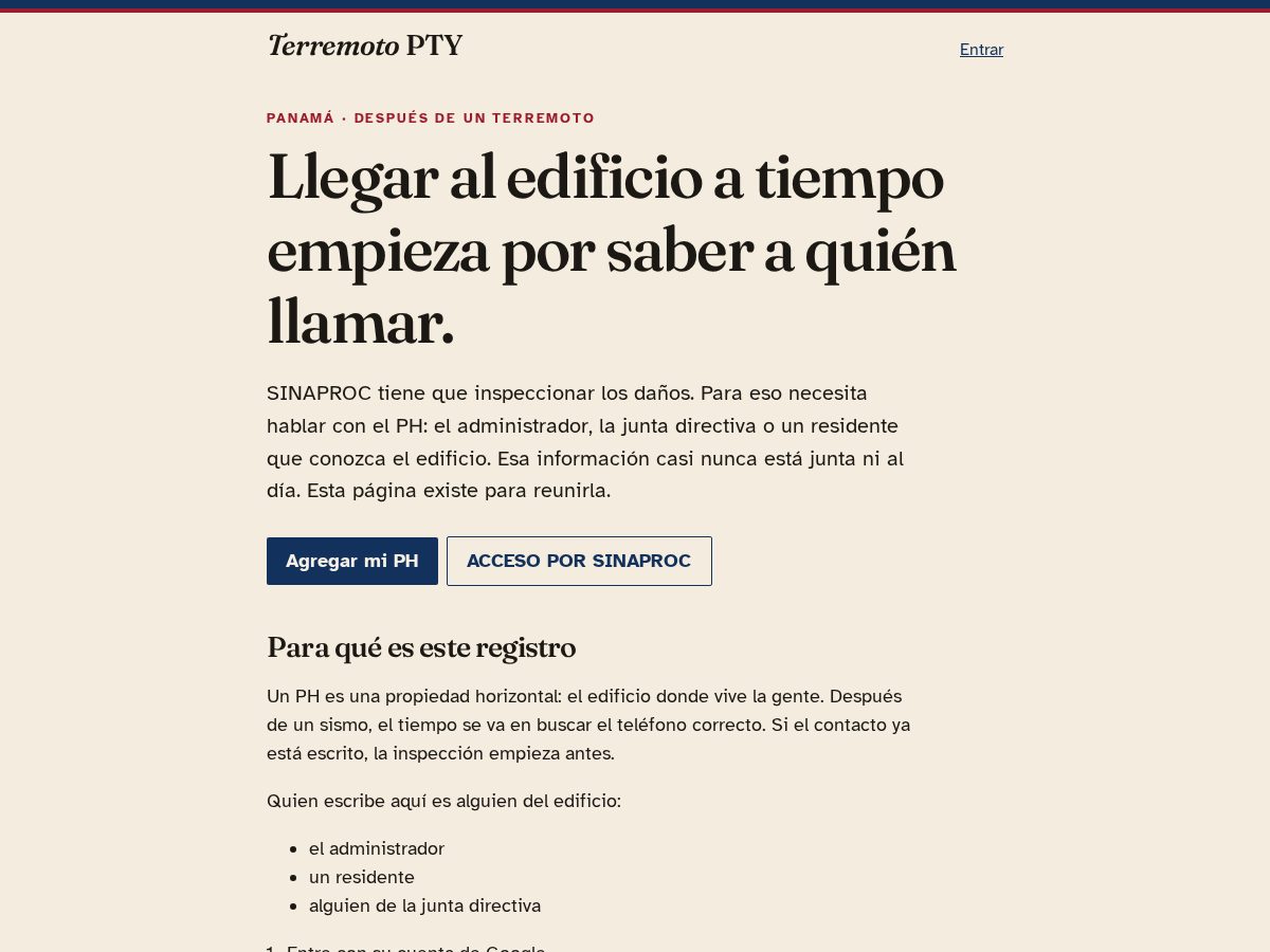 Landing-page snapshot of terremoto-pty.com