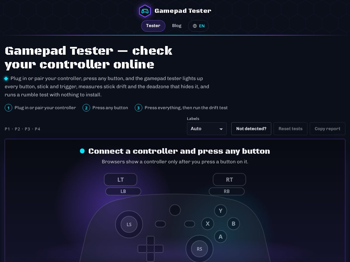 Landing-page snapshot of testergamepad.org