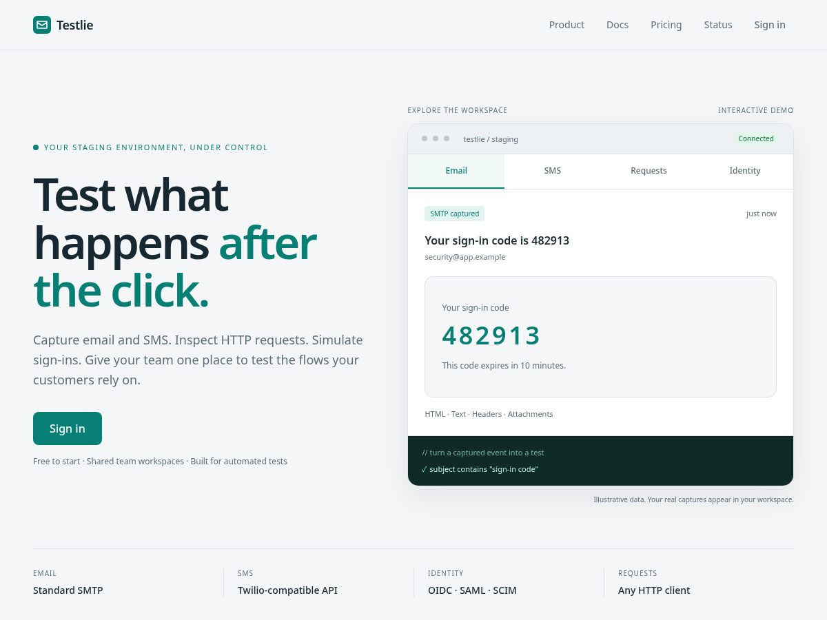Landing-page snapshot of testlie.com