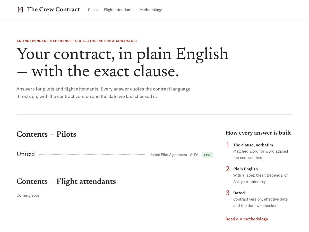 Landing-page snapshot of thecrewcontract.com