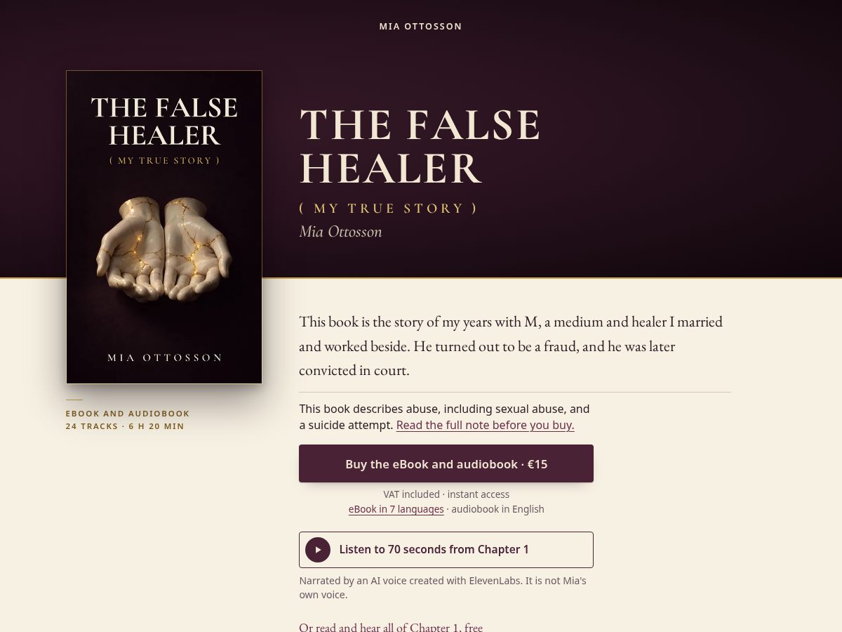 Landing-page snapshot of thefalsehealer.com