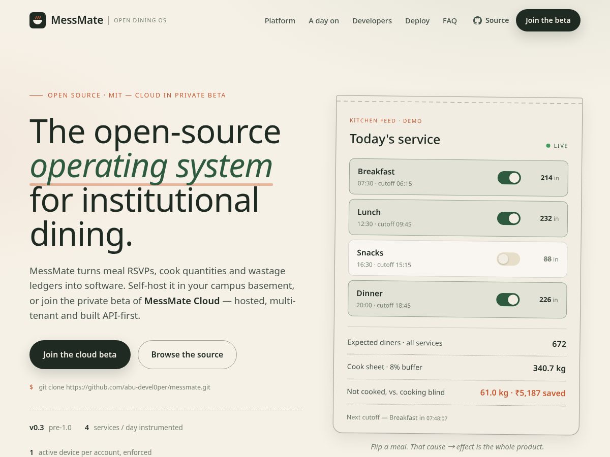 Landing-page snapshot of themessmate.com
