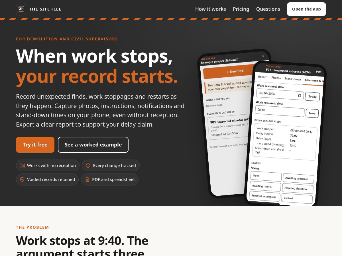 Landing-page snapshot of thesitefile.com
