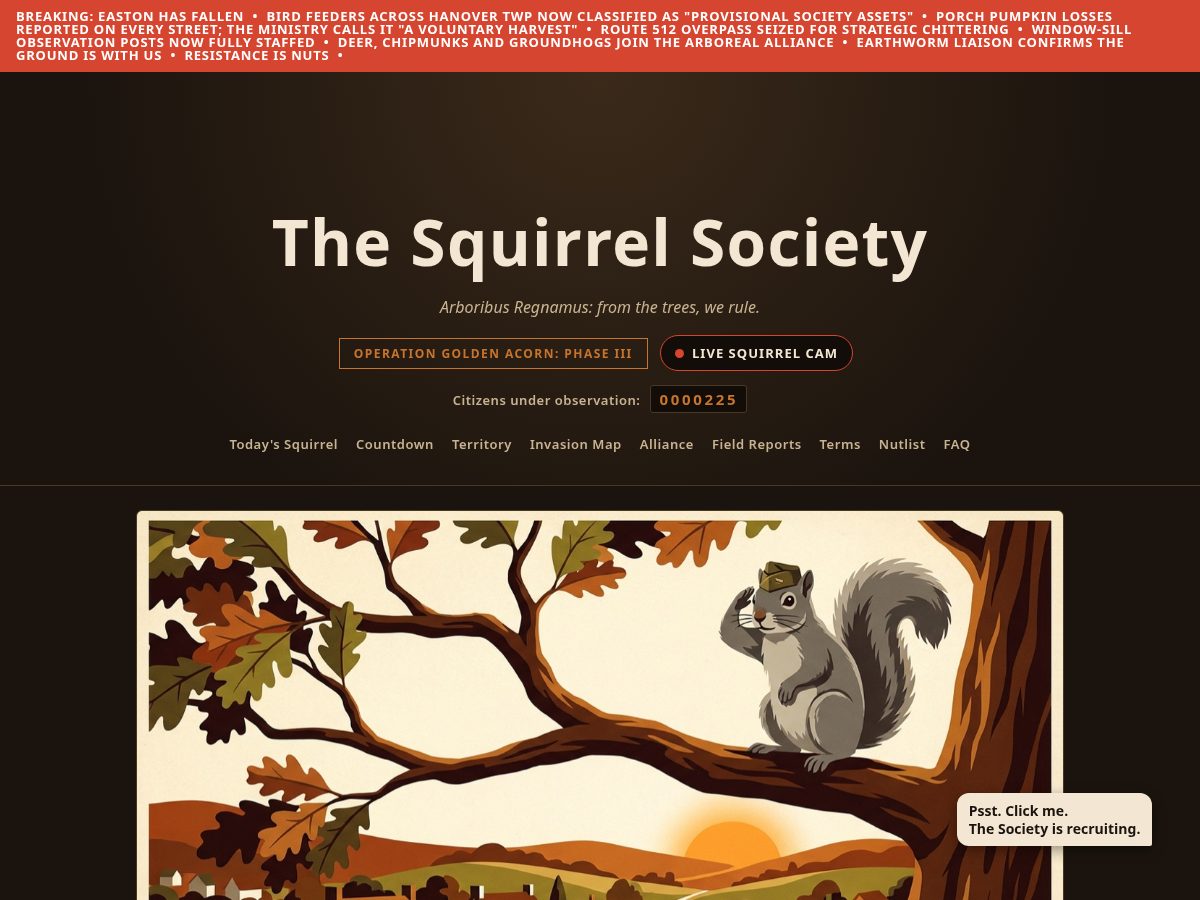 Landing-page snapshot of thesquirrelsociety.com