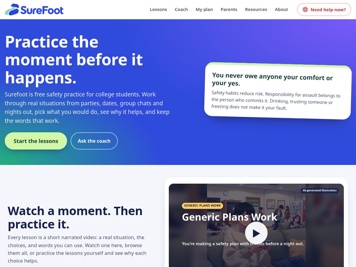 Landing-page snapshot of thesurefoot.app