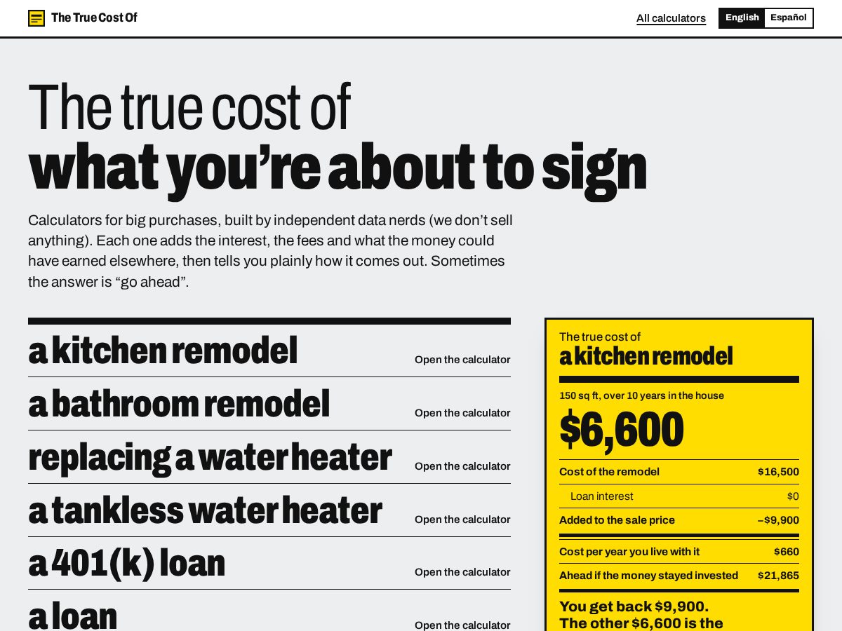Landing-page snapshot of thetruecostof.com