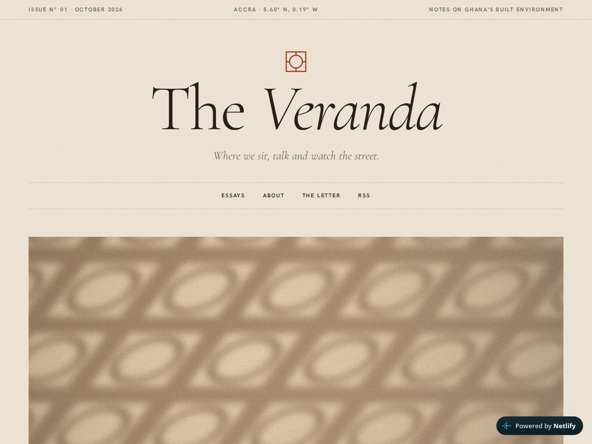 Landing-page snapshot of theverandajournal.com