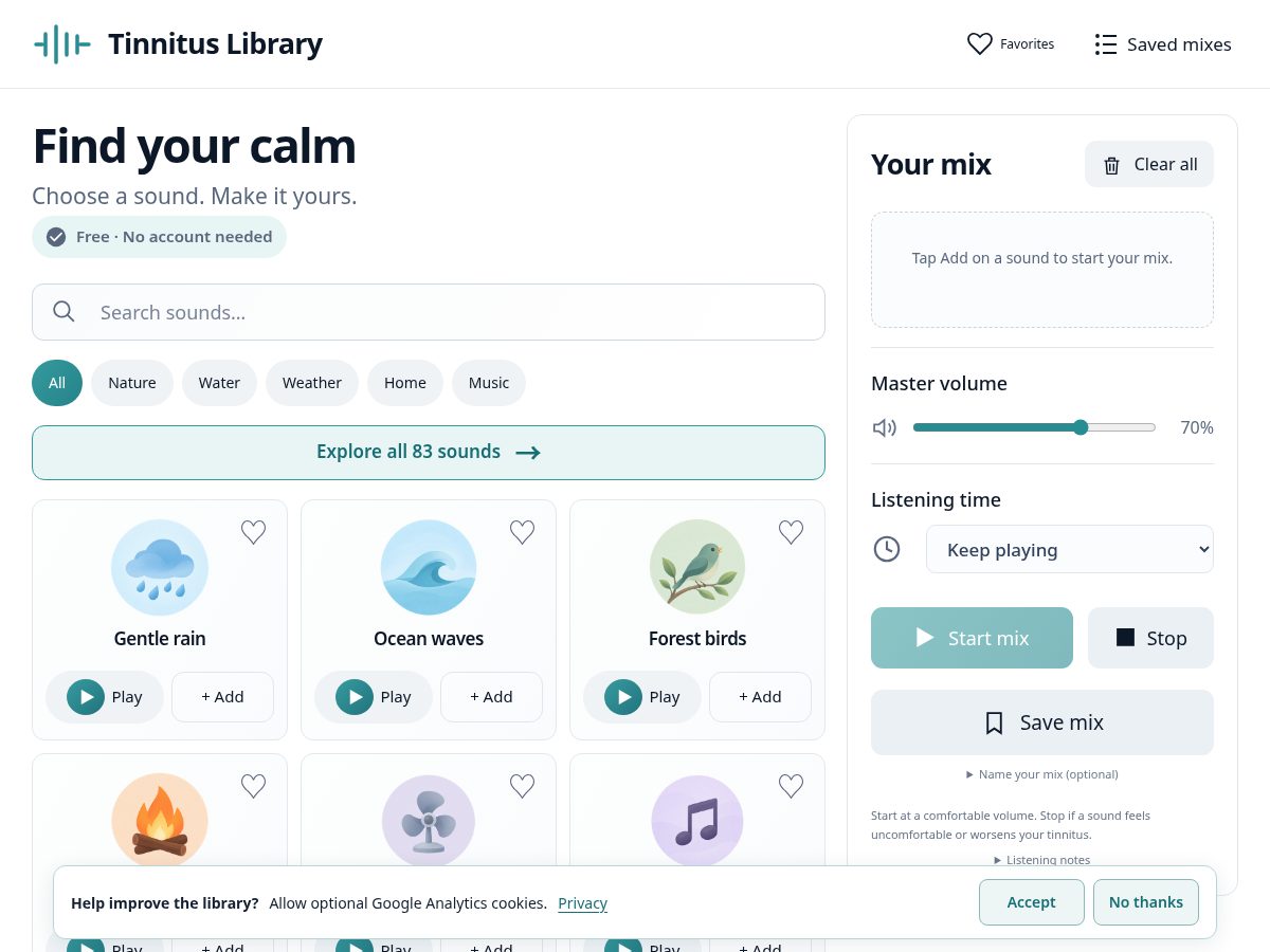 Landing-page snapshot of tinnituslibrary.org