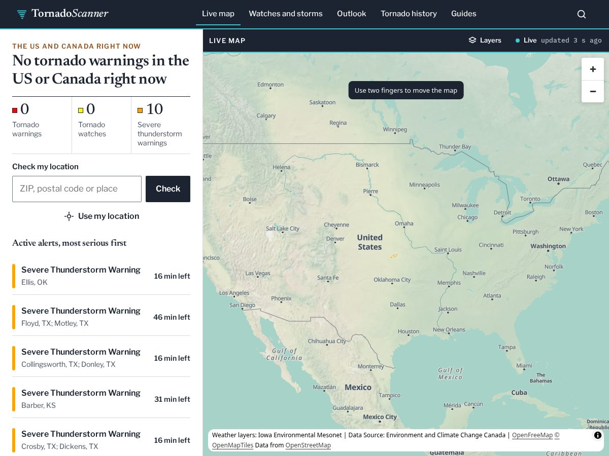 Landing-page snapshot of tornadoscanner.com