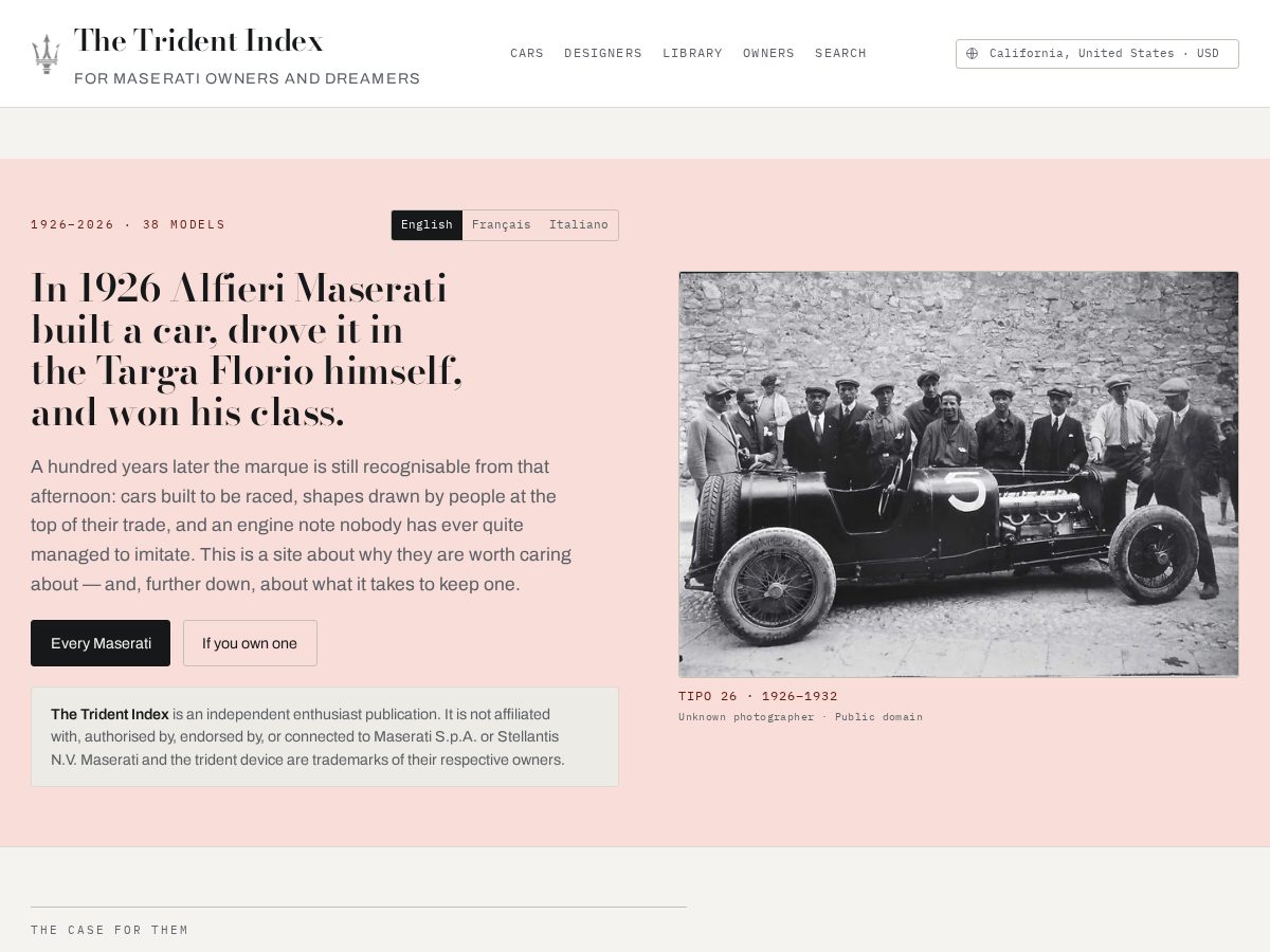 Landing-page snapshot of tridentindex.com