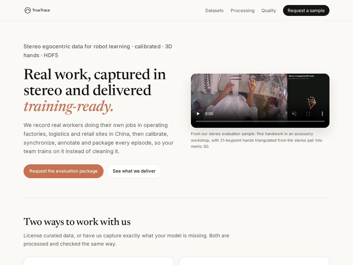 Landing-page snapshot of truetracedata.com