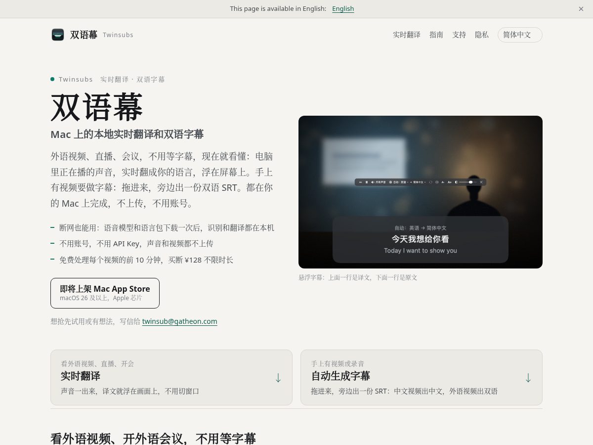 Landing-page snapshot of twinsubs.com