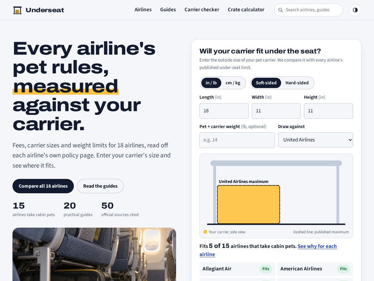 Landing-page snapshot of underseatpets.com