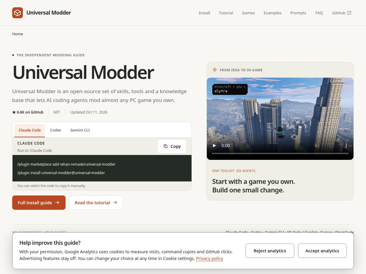 Landing-page snapshot of universal-modder.net