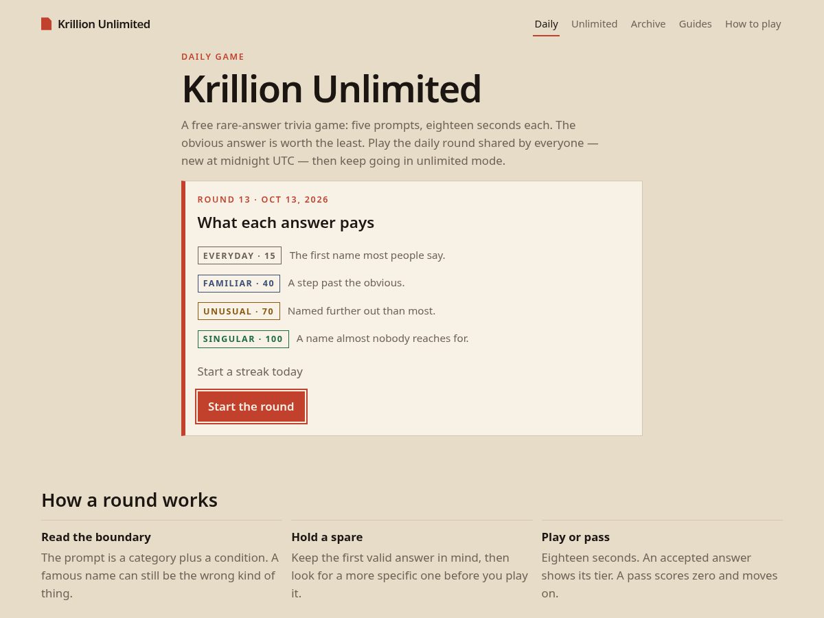 Landing-page snapshot of unlimitedkrillion.net