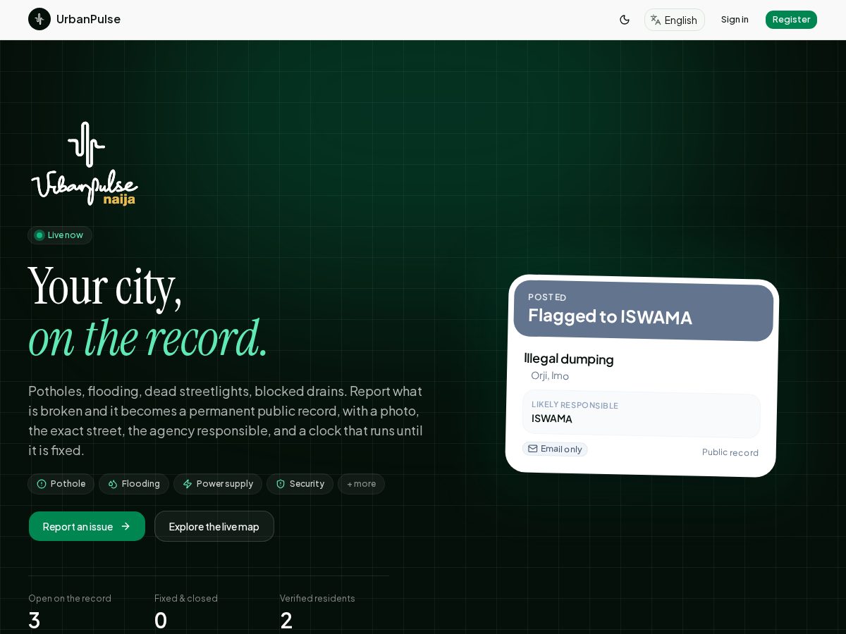 Landing-page snapshot of urbanpulsenaija.com