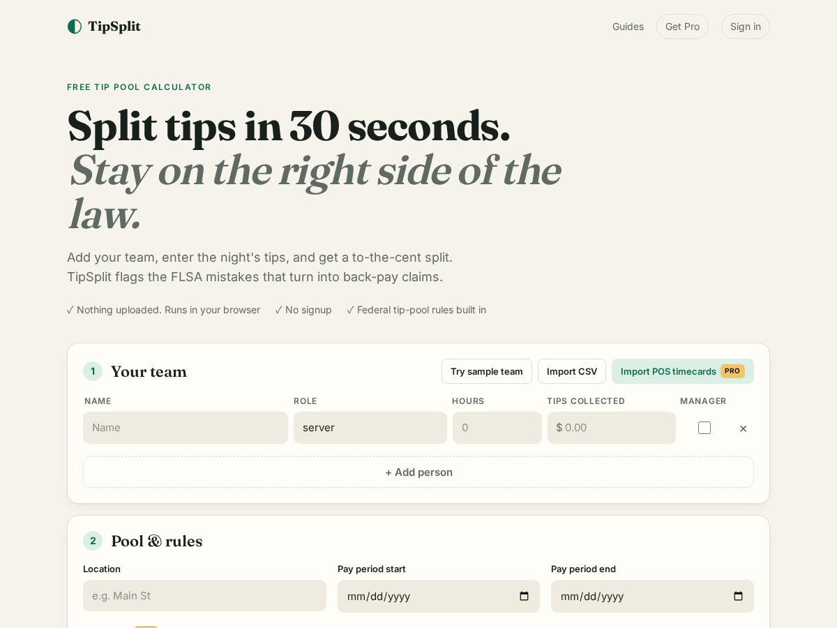 Landing-page snapshot of usetipsplit.com