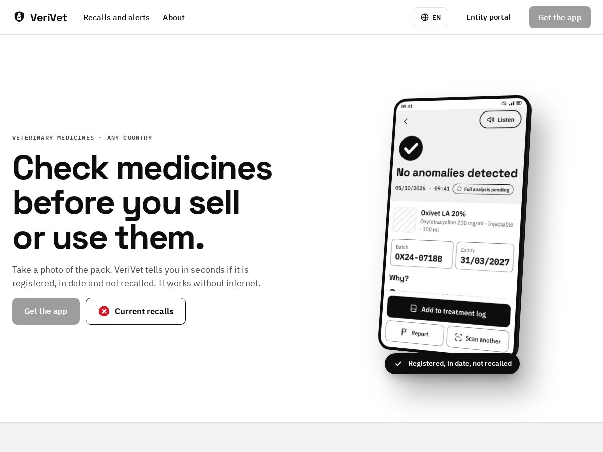 Landing-page snapshot of verivet.xyz