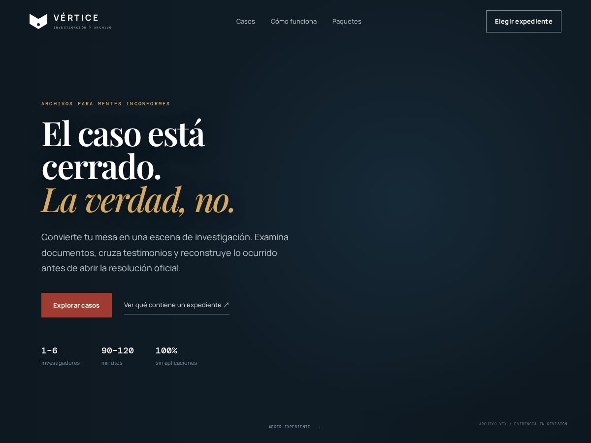 Landing-page snapshot of verticeexpedientes.com
