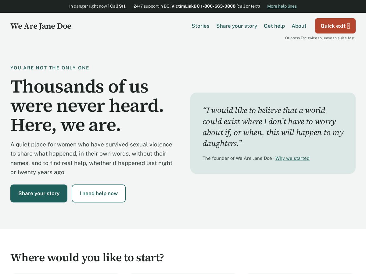 Landing-page snapshot of wearejanedoe.info