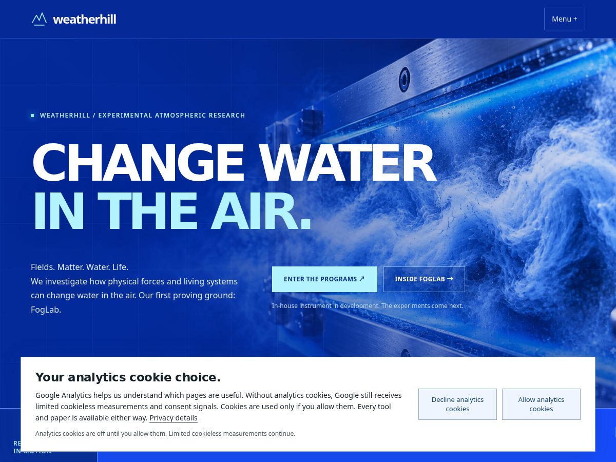 Landing-page snapshot of weatherhilllabs.com