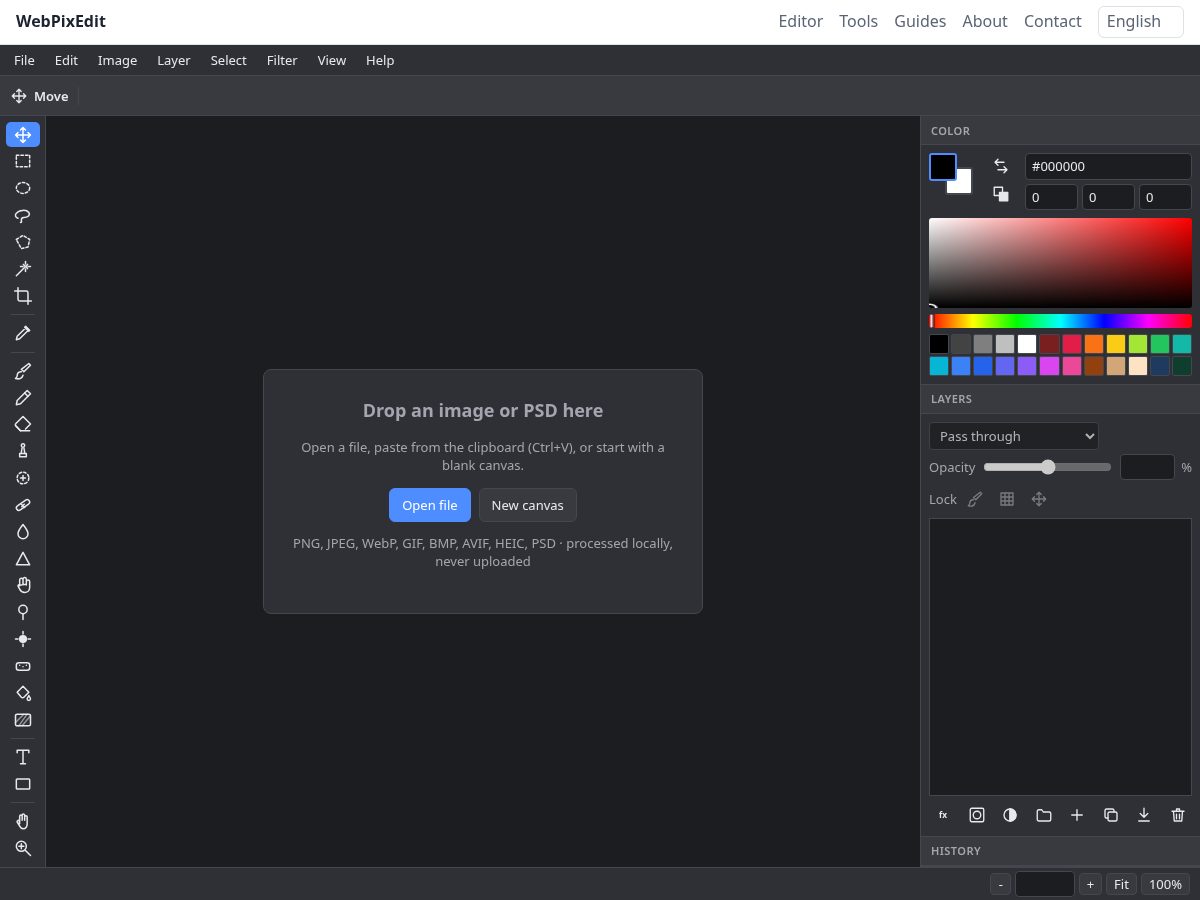 Landing-page snapshot of webpixedit.com