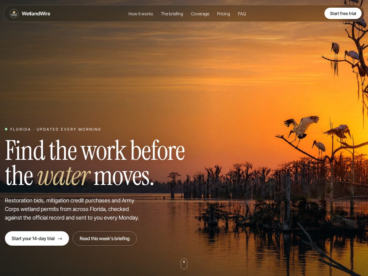 Landing-page snapshot of wetlandwire.com