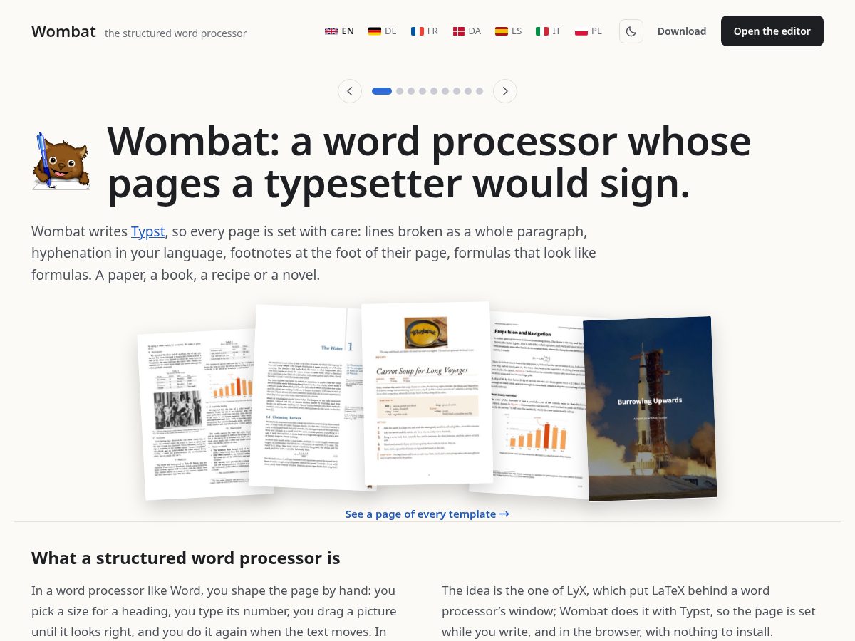 Landing-page snapshot of wombatwriter.com
