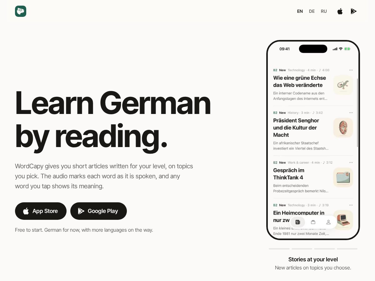Landing-page snapshot of wordcapy.com