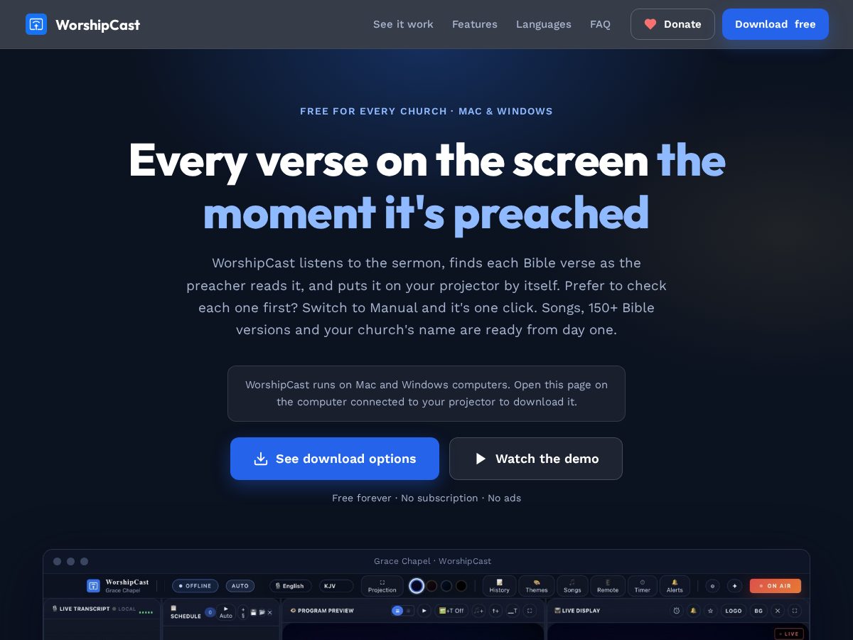 Landing-page snapshot of worshipcastapp.com