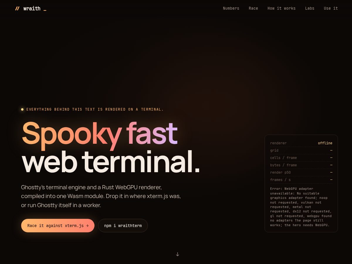 Landing-page snapshot of wraithterm.com
