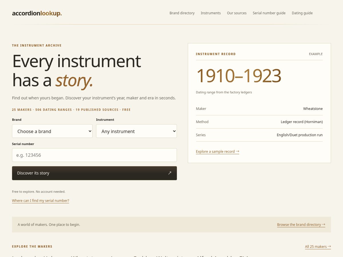 Landing-page snapshot of accordionlookup.com