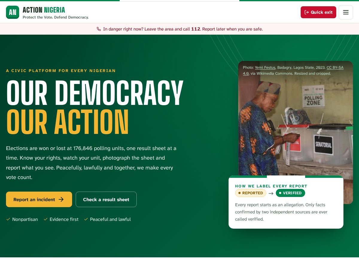 Landing-page snapshot of actionnigeria.com