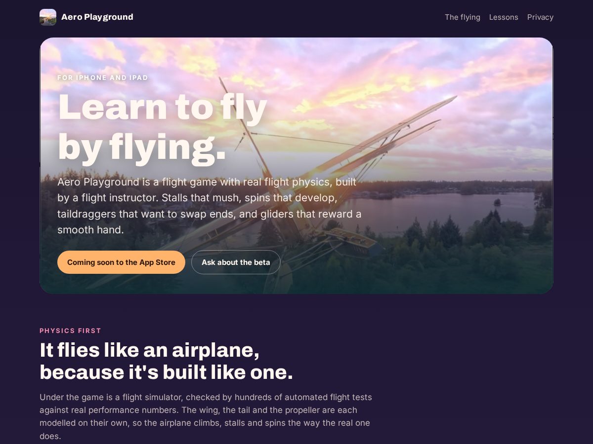 Landing-page snapshot of aeroplayground.app