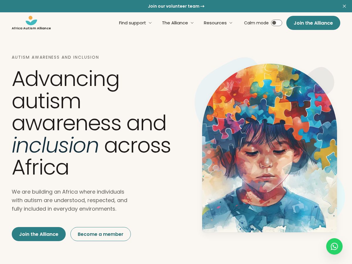 Landing-page snapshot of africanautismalliance.com