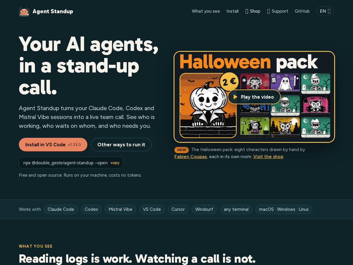 Landing-page snapshot of agent-standup.com