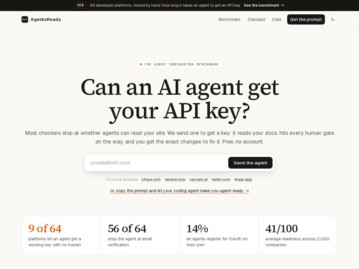 Landing-page snapshot of agentsready.dev
