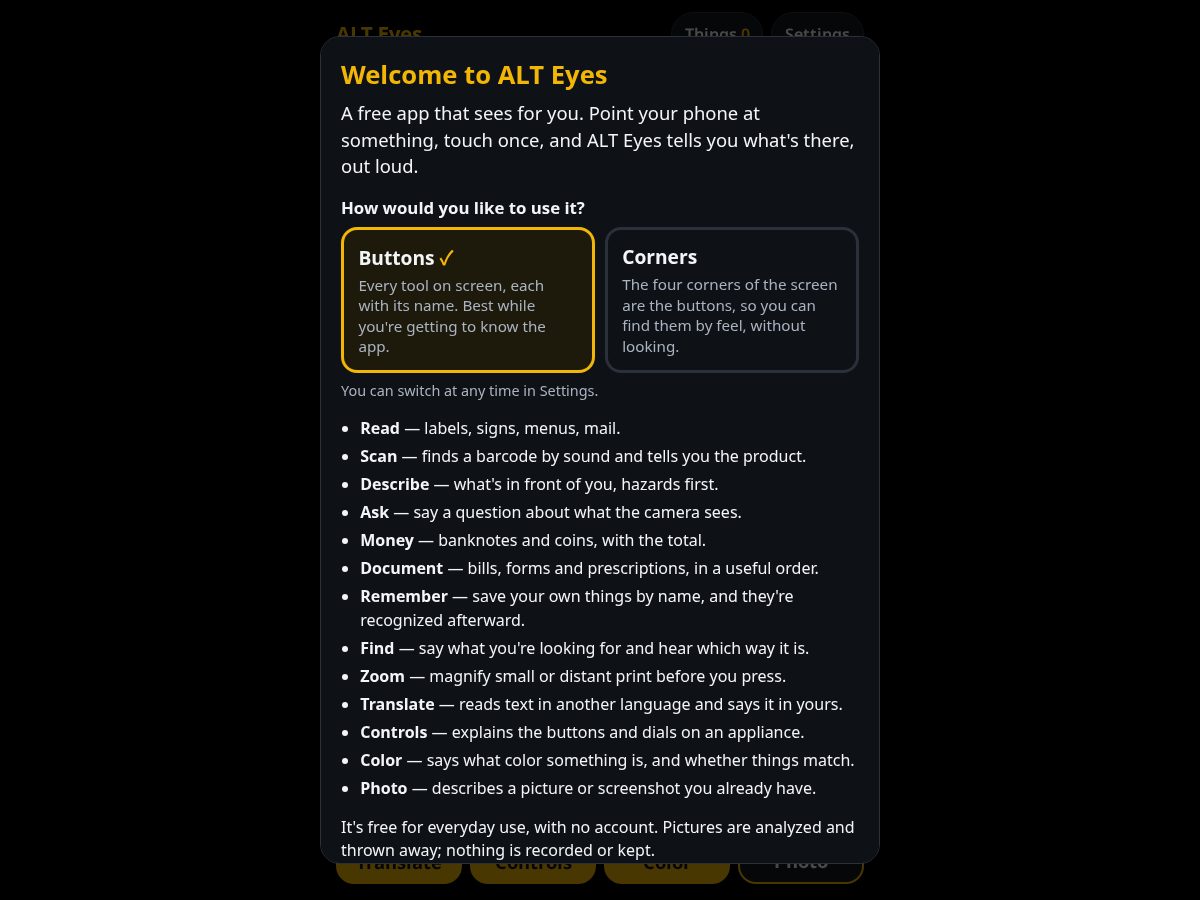 Landing-page snapshot of alteyes.app